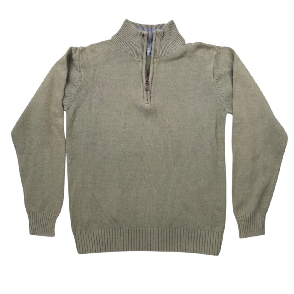 Oscar de la Renta Quarter Zip Pullover Sweater Mens Small Green Cotton Knit Mock